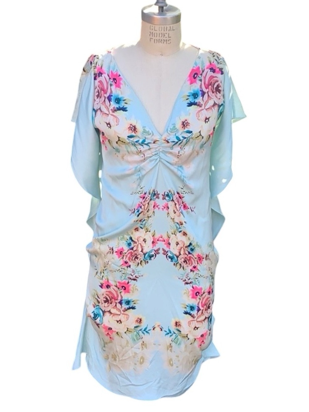 Yoana Baraschi Silk Floral Blue Dress Size Small